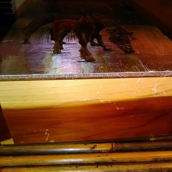 Vtg Cedar Jewelry Trinket Box from Great Smoky Mts w/Horse Picture on top - Picture 3 of 6